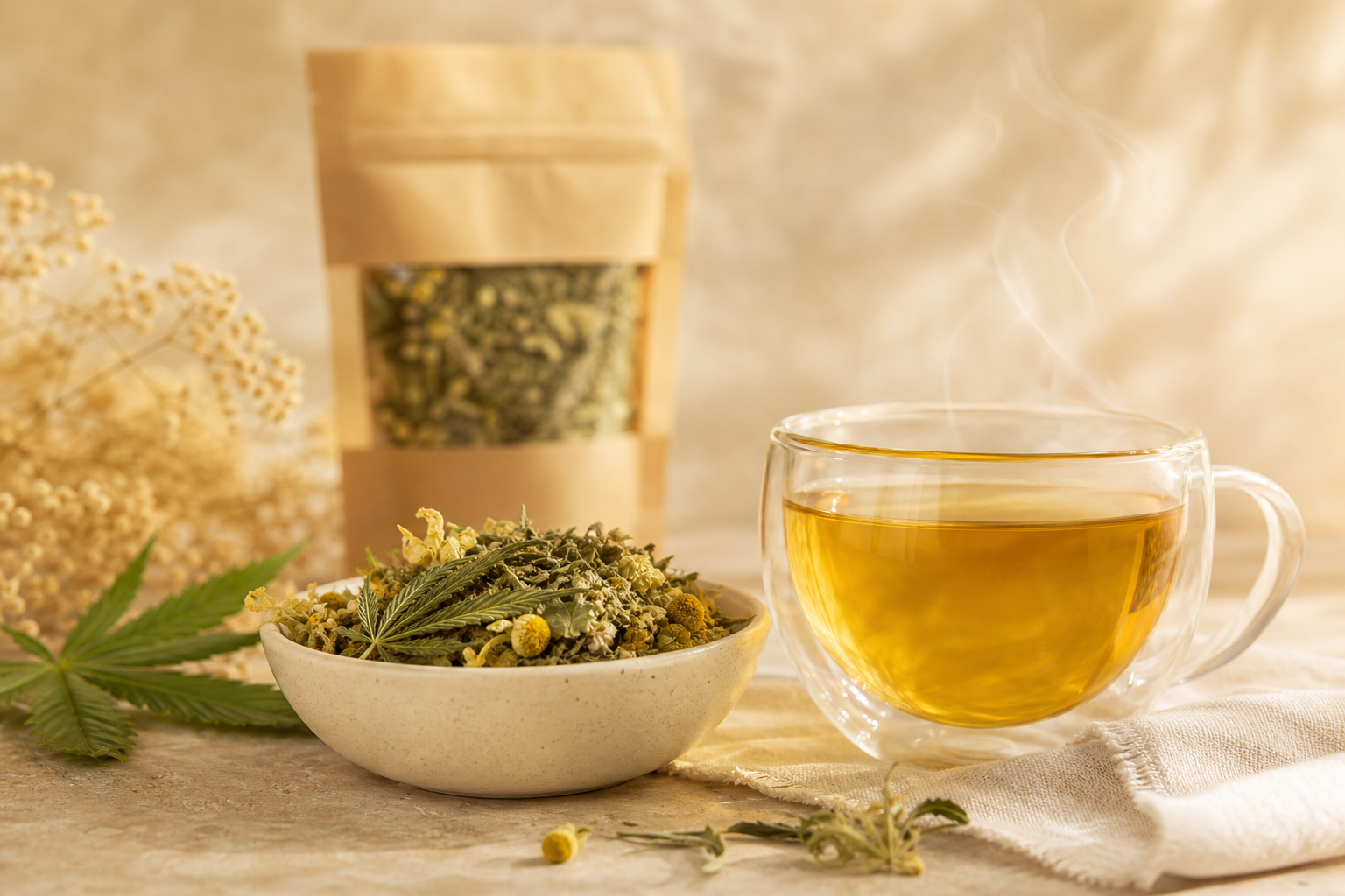Moment de détente avec infusion CBD et carnet